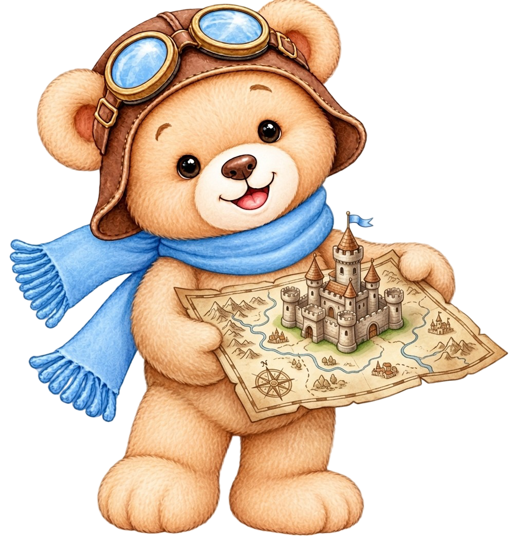 Teddy holding map for Birthday Venue